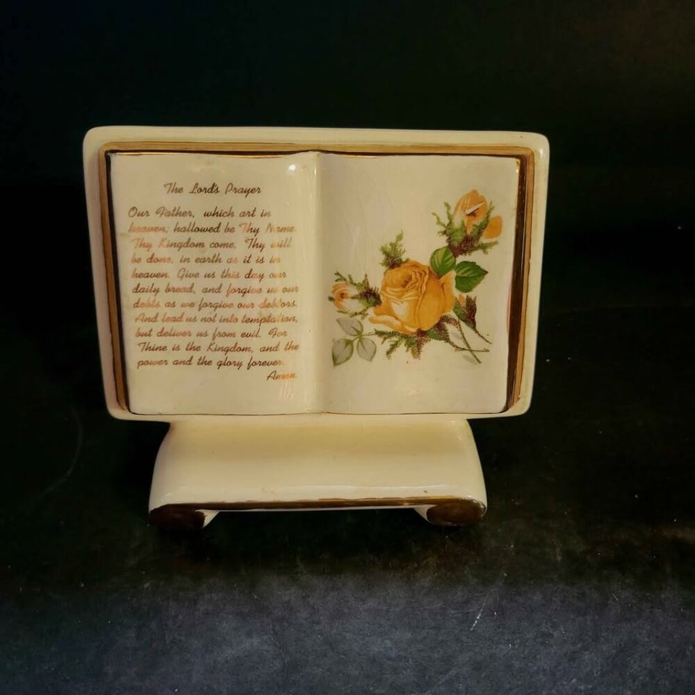 Vintage Marston California Ceramic Planter Open Book, With The Lord's Prayer